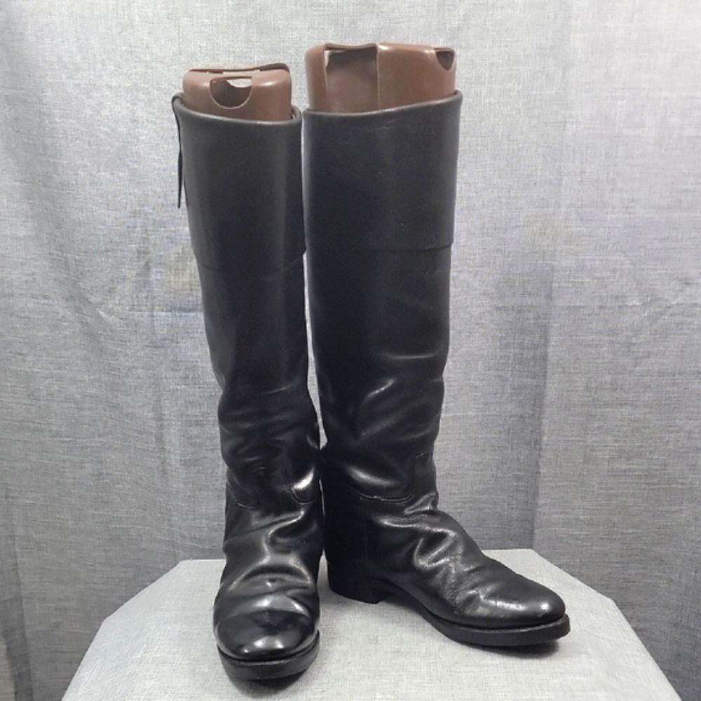Manfield & Sons Vtg Black Knee-High Hardshell Leather Boots England Women's 6.5c